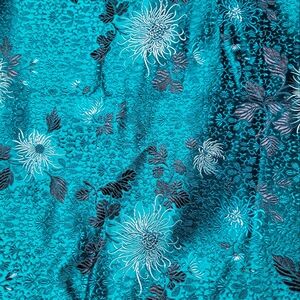 Vintage Asian Brocaded Silk Fabric Emerald Green with White Flowers